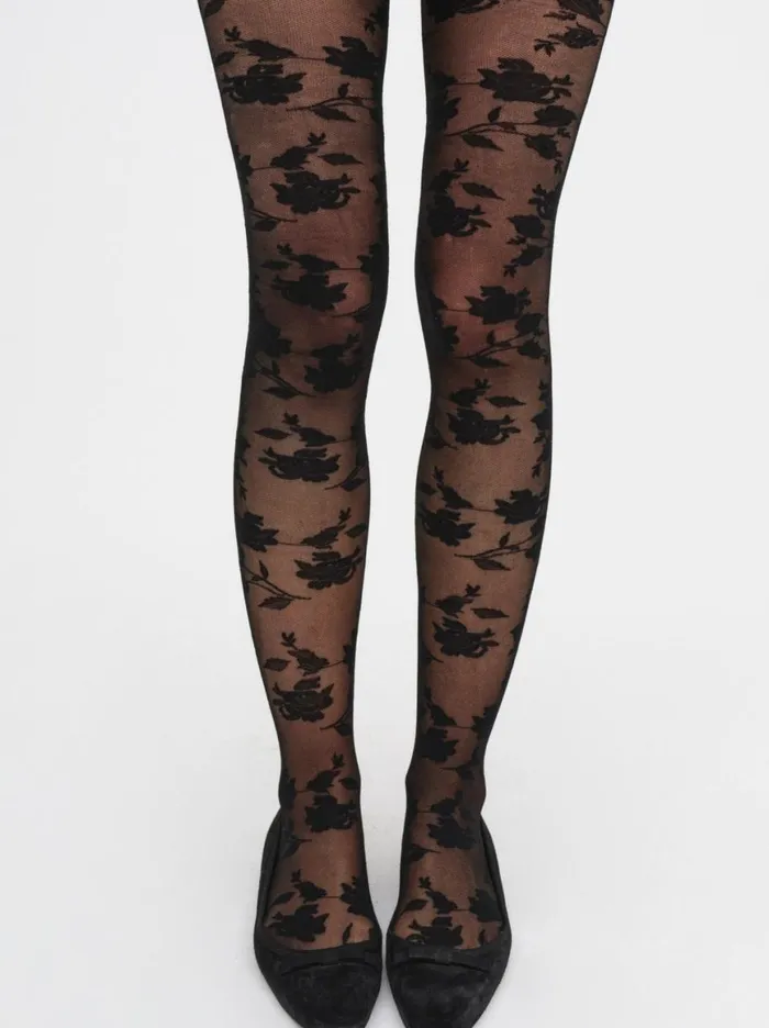 Women Accessories For Love and Lemons Floral Knit Tights Black