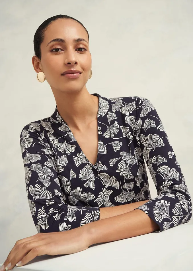 Women Aimee Printed Top Navy Ivory Hobbs Tops