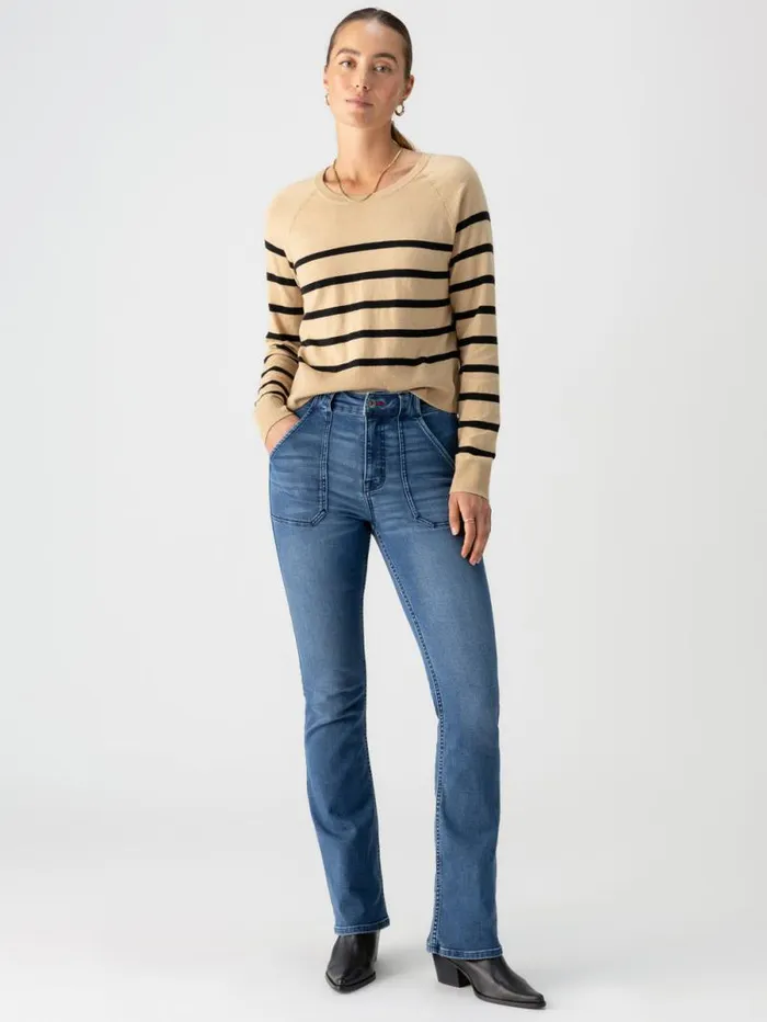 Women All Day Long Sweater True Khaki Black Stripe Sanctuary Clothing Sweaters and Cardis