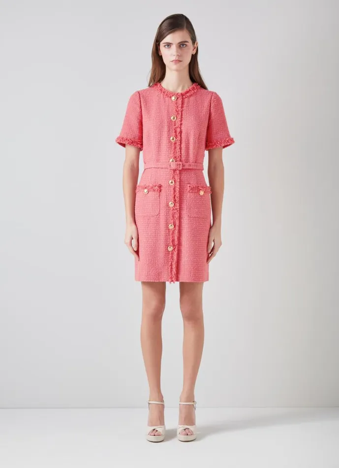 Women Allie Pink Recycled Cotton Italian Tweed Dress Blush LKBennett Dresses Women Allie Pink Recycled Cotton Italian Tweed Dress Blush LKBennett Dresses