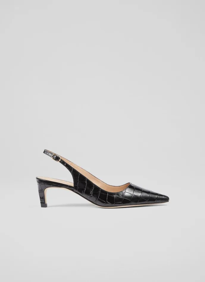 Women Alyssa Black CrocEffect Leather Kitten Heel Slingbacks Black LKBennett Court Shoes Women Alyssa Black CrocEffect Leather Kitten Heel Slingbacks Black LKBennett Court Shoes