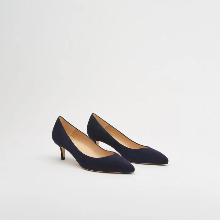Women Audrey Navy Suede Kitten Heel Courts Navy Blue LKBennett Court Shoes