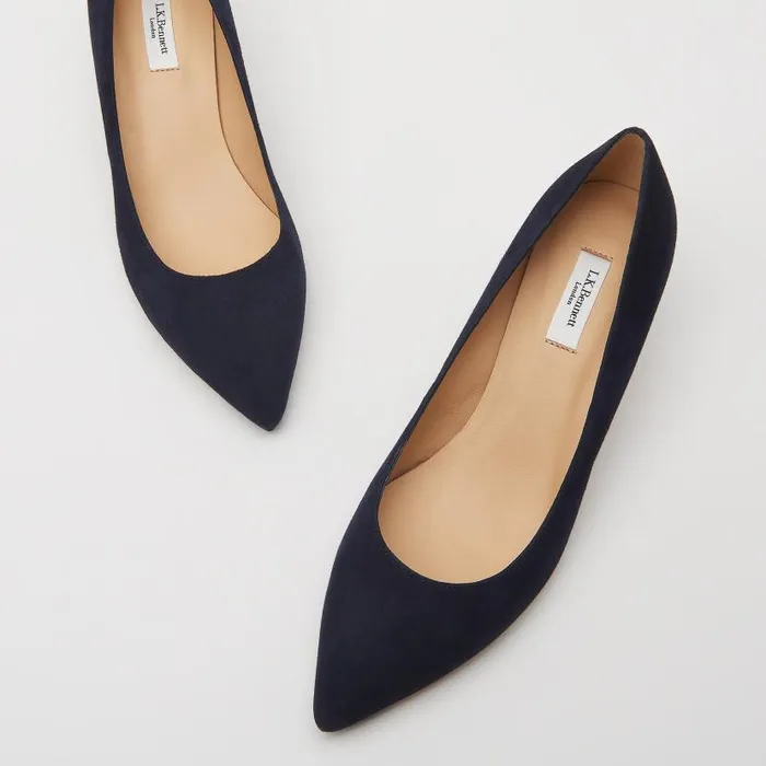 Women Audrey Navy Suede Kitten Heel Courts Navy Blue LKBennett Court Shoes