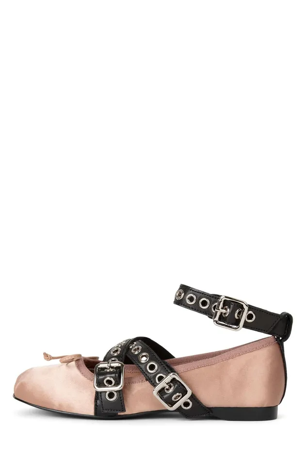 Women Ballet Flats Jeffrey Campbell CHOREO Natural Satin Black