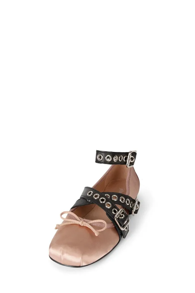 Women Ballet Flats Jeffrey Campbell CHOREO Natural Satin Black