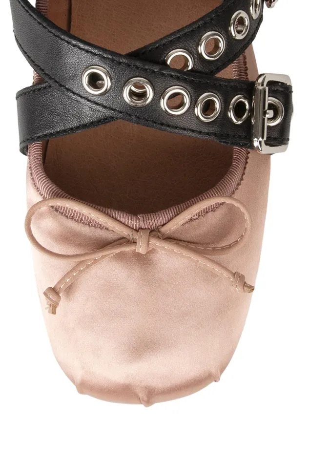 Women Ballet Flats Jeffrey Campbell CHOREO Natural Satin Black