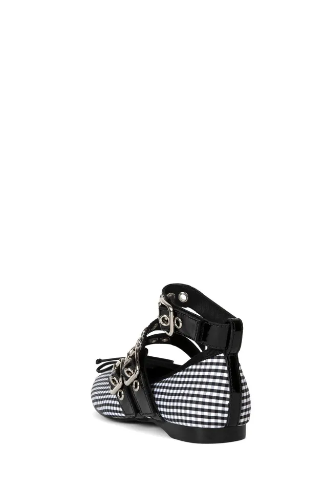 Women Ballet Flats Jeffrey Campbell RINA White Gingham Black Patent