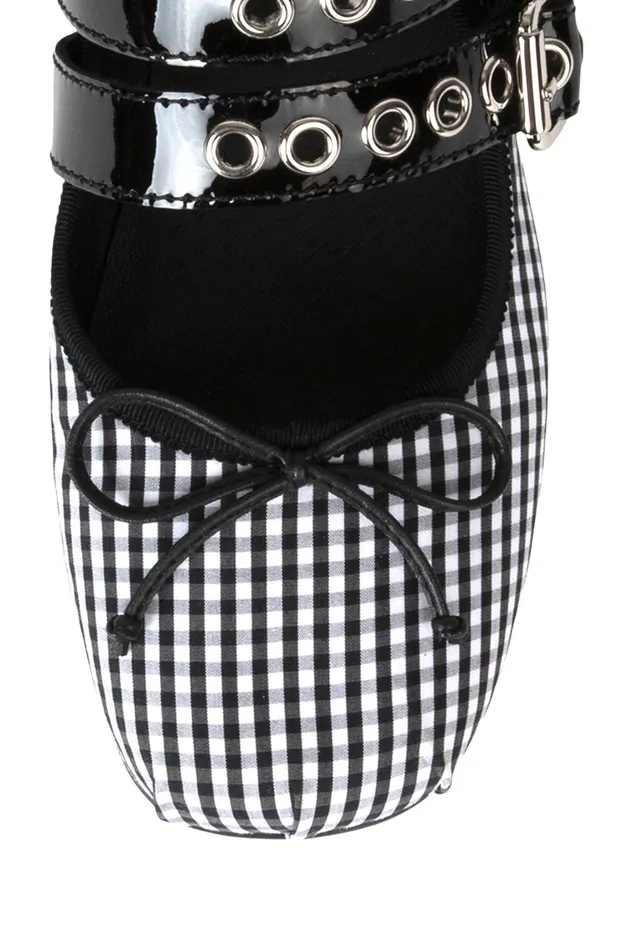 Women Ballet Flats Jeffrey Campbell RINA White Gingham Black Patent