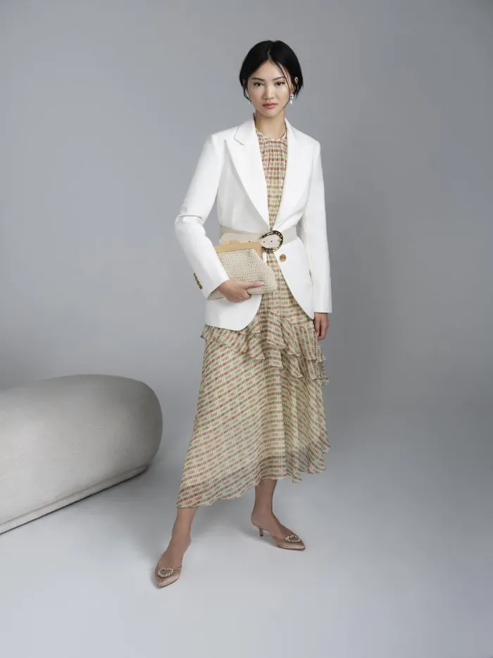 Women Bea Mini Check Silk Chiffon Ruffle Dress Multi LKBennett Dresses