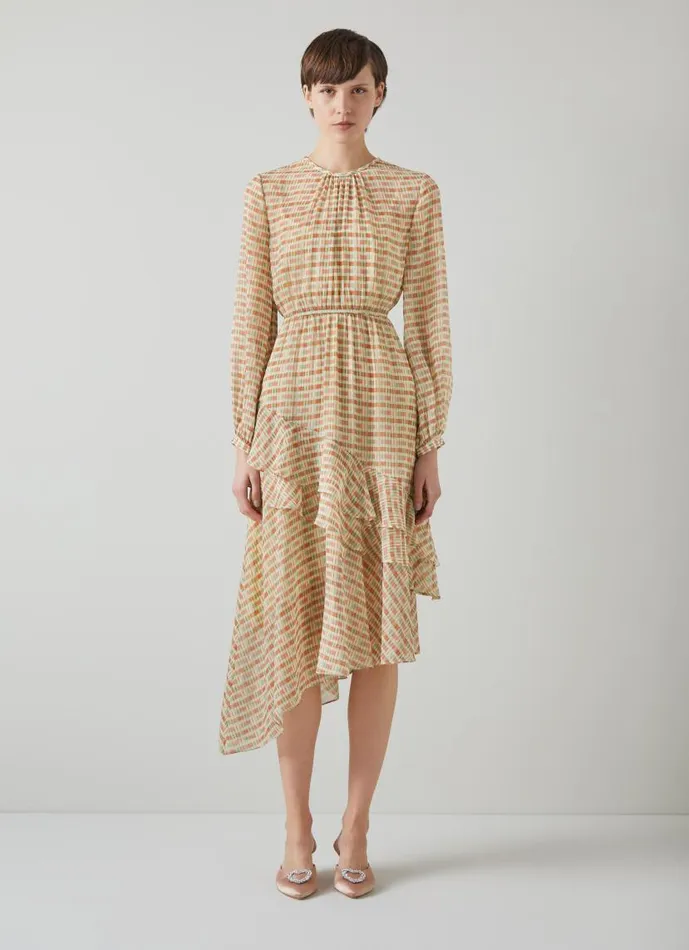 Women Bea Mini Check Silk Chiffon Ruffle Dress Multi LKBennett Dresses Women Bea Mini Check Silk Chiffon Ruffle Dress Multi LKBennett Dresses