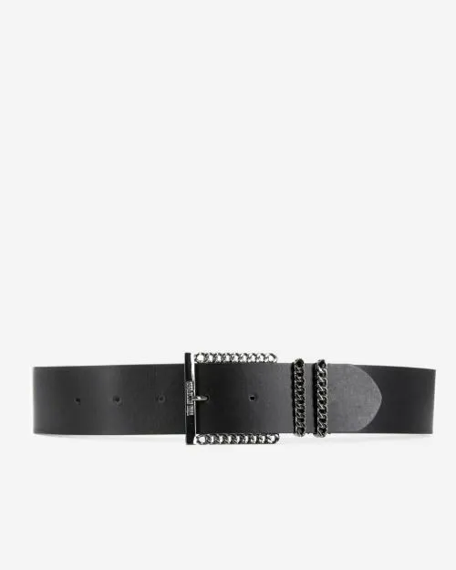 Women Belts The Kooples Black Leather Belt With Chain Buckle Black