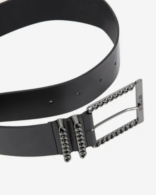Women Belts The Kooples Black Leather Belt With Chain Buckle Black