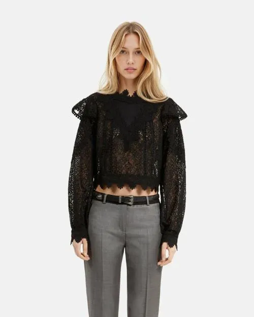 Women Belts The Kooples Black Ruched Leather Thin Belt Black