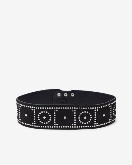 Women Belts The Kooples Wide Black Leather Belt With Studs Black
