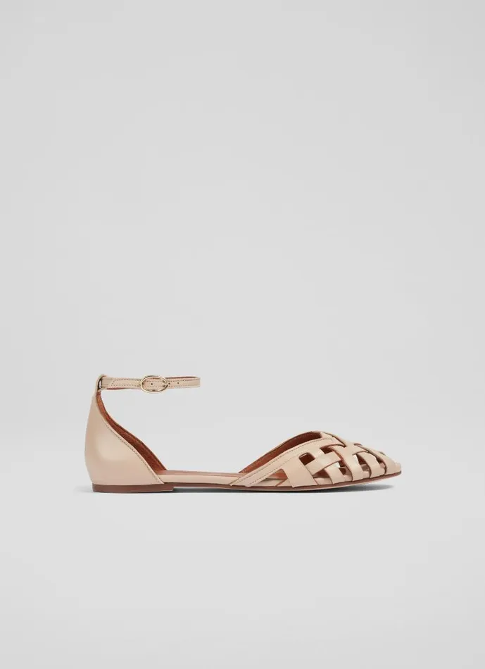 Women Bianca Camel Leather CageFront Flat Sandals Pale Camel LKBennett Flats