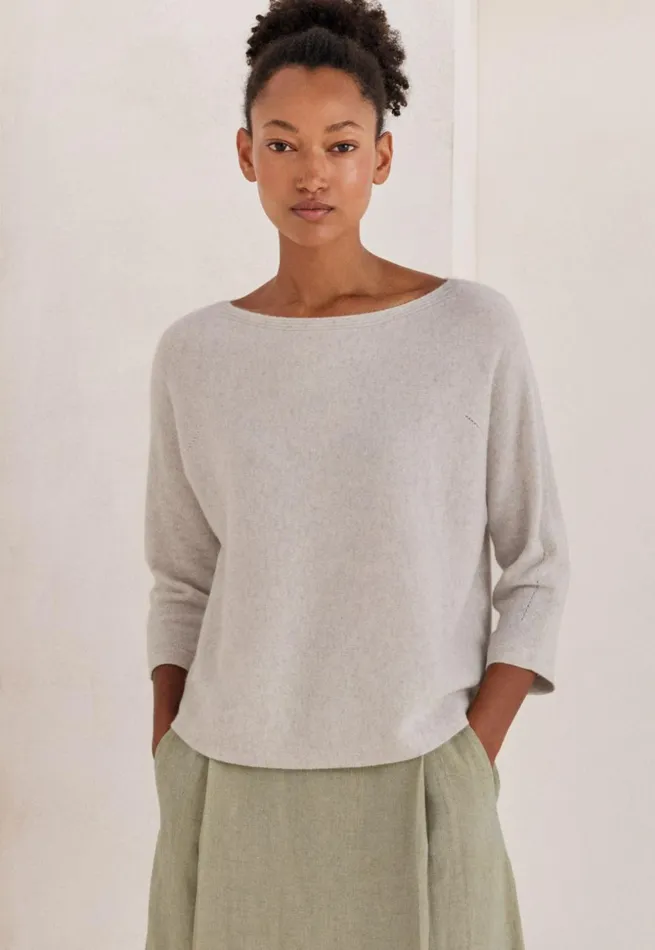 Women Boatneck Sweater Grey Pearl Poetry Fashion Sweaters