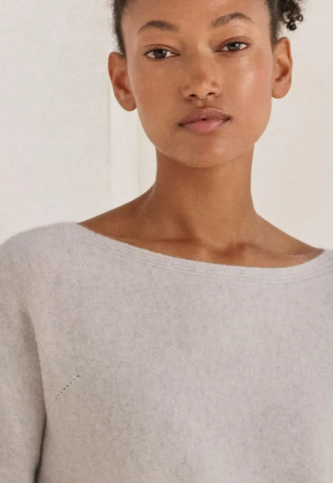 Women Boatneck Sweater Grey Pearl Poetry Fashion Sweaters