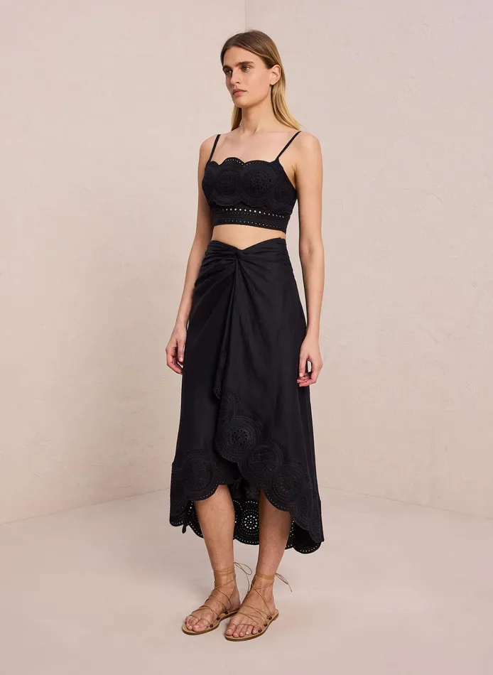 Women Bottoms ALC Heather Linen Eyelet Skirt Blackblack