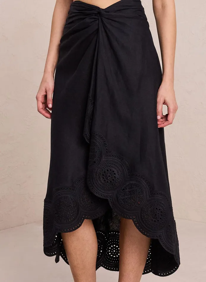 Women Bottoms ALC Heather Linen Eyelet Skirt Blackblack