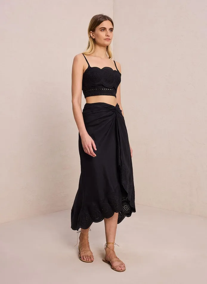 Women Bottoms ALC Heather Linen Eyelet Skirt Blackblack