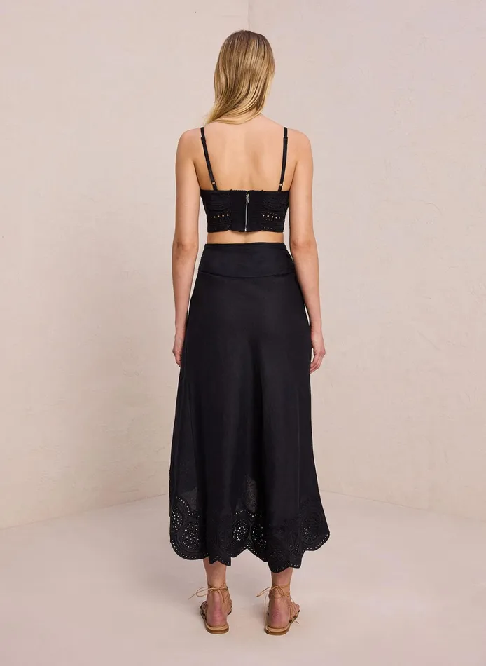 Women Bottoms ALC Heather Linen Eyelet Skirt Blackblack