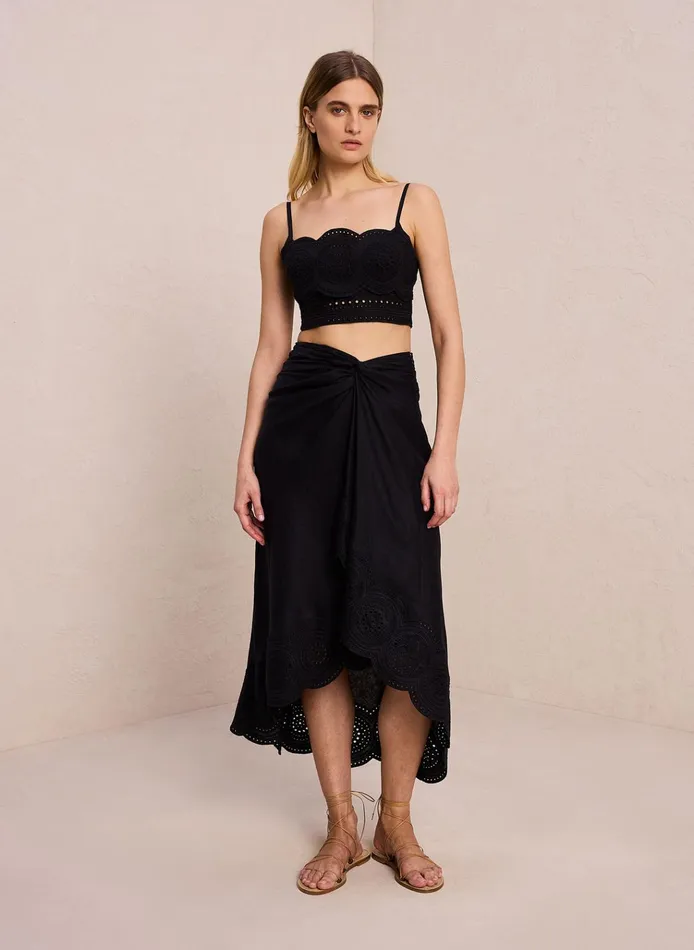 Women Bottoms ALC Heather Linen Eyelet Skirt Blackblack