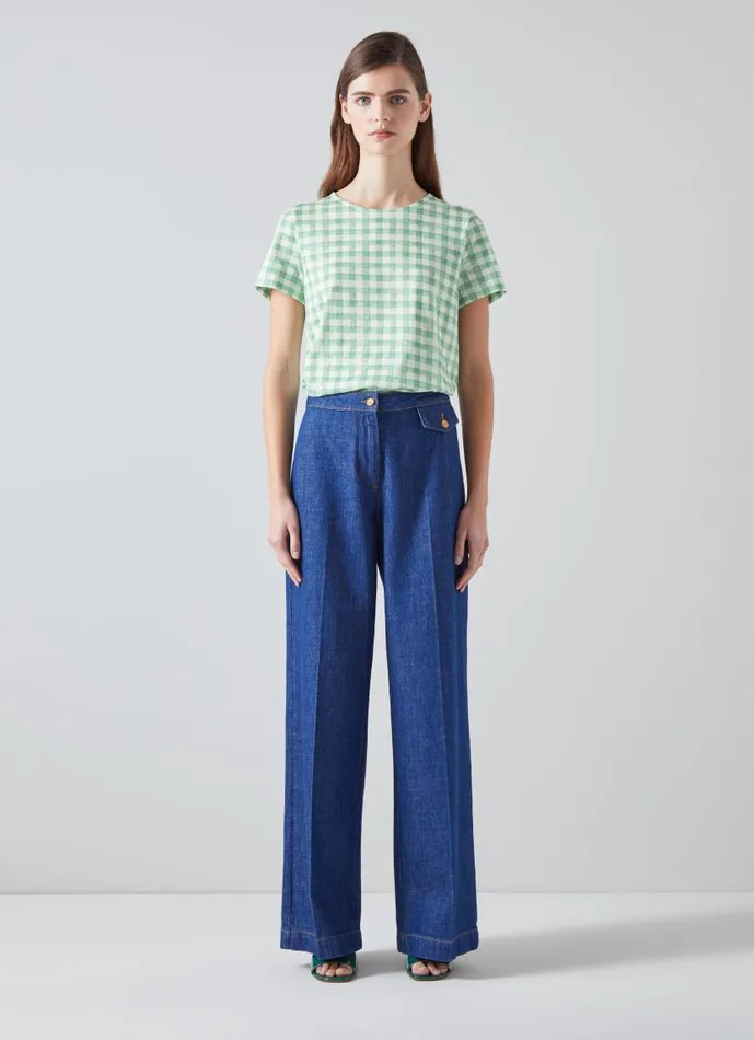 Women Calder Gingham Check Organic Cotton TShirt Cream LKBennett Tops Women Calder Gingham Check Organic Cotton TShirt Cream LKBennett Tops
