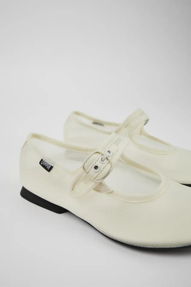 Women Camper Ballerinas Casi Myra White Textile Mary Jane