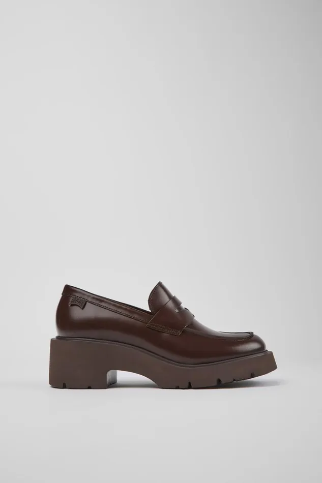 Women Camper Formal Shoes Milah Burgundy Leather Loafers Women Camper Formal Shoes Milah Burgundy Leather Loafers