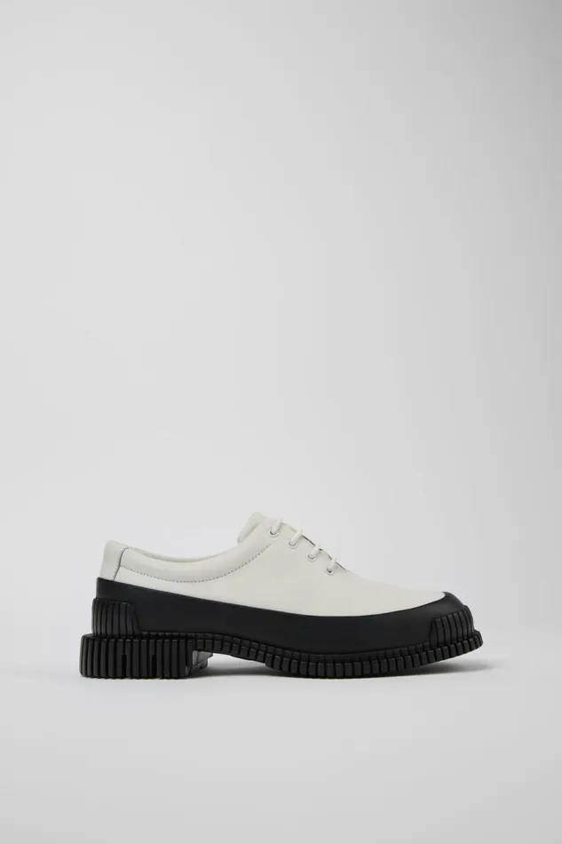 Women Camper Formal Shoes Pix White And Black Leather Laceup Shoes