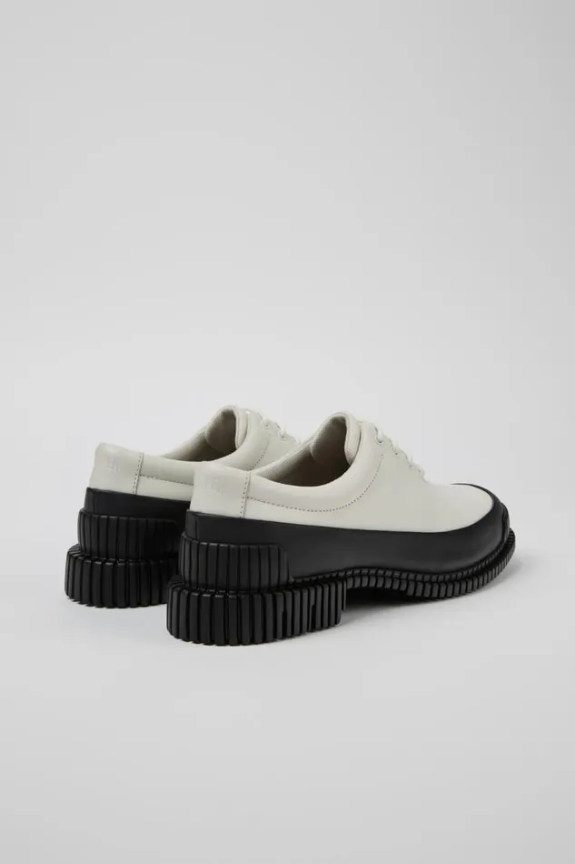 Women Camper Formal Shoes Pix White And Black Leather Laceup Shoes