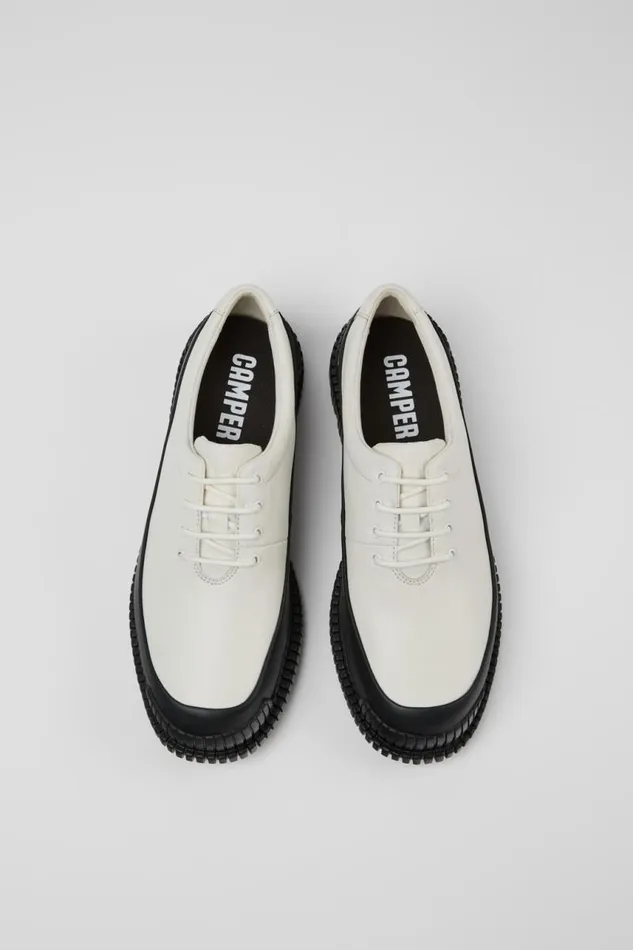 Women Camper Formal Shoes Pix White And Black Leather Laceup Shoes