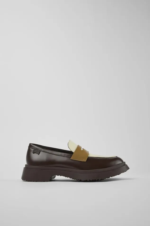 Women Camper Formal Shoes Twins Brown And White Leather Loafers