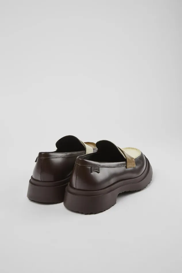 Women Camper Formal Shoes Twins Brown And White Leather Loafers