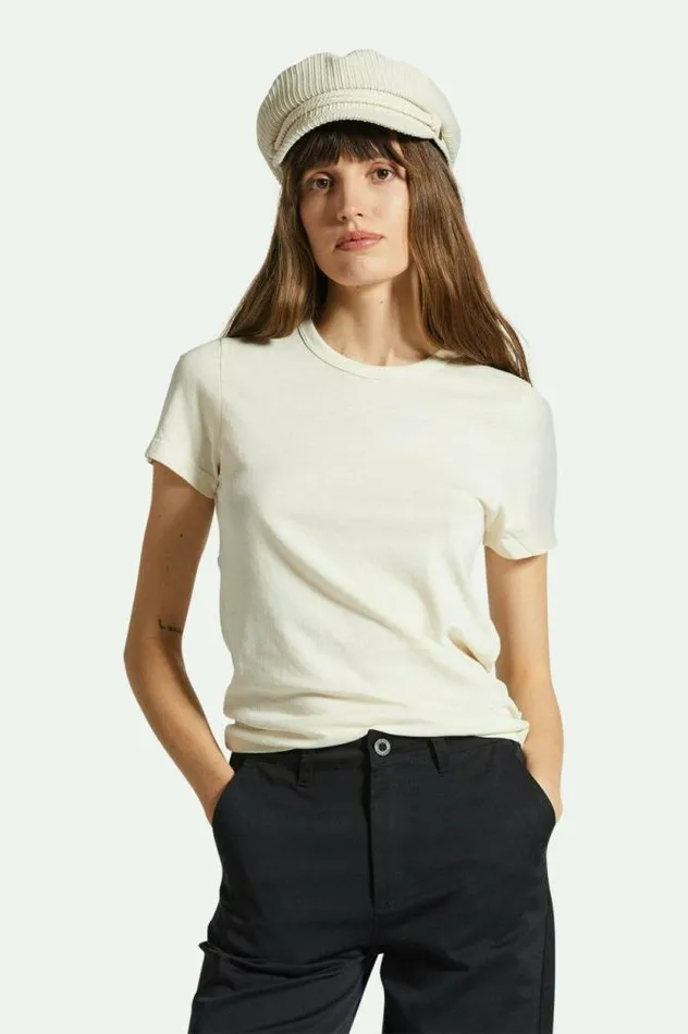 Women Carefree Organic Garment Dye Slim Crew TShirt White Smoke Brixton Tops