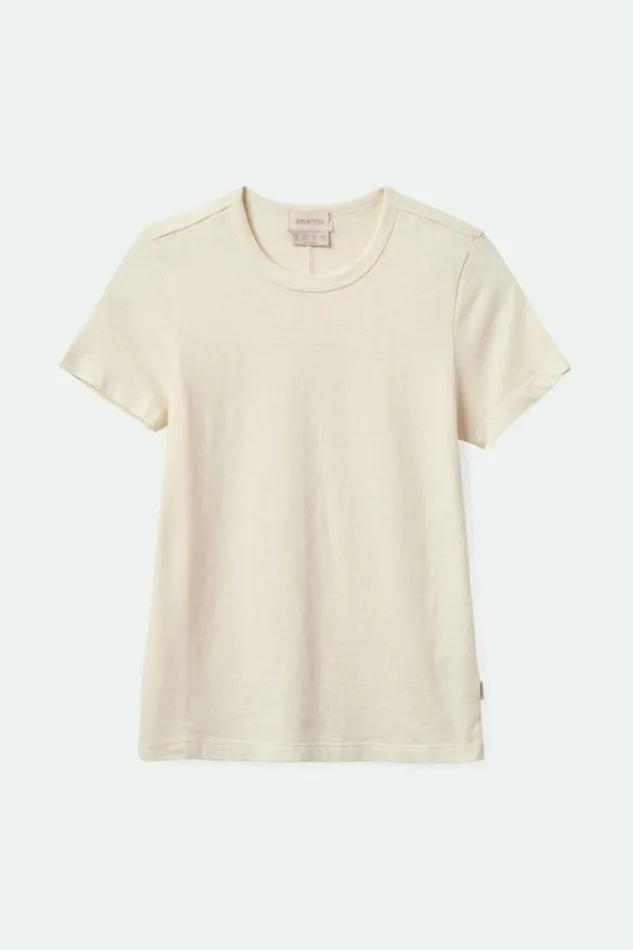 Women Carefree Organic Garment Dye Slim Crew TShirt White Smoke Brixton Tops