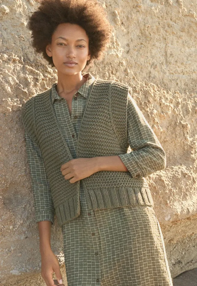 Women Checked Shirtdress Soft Khaki Poetry Fashion Dresses and Skirts