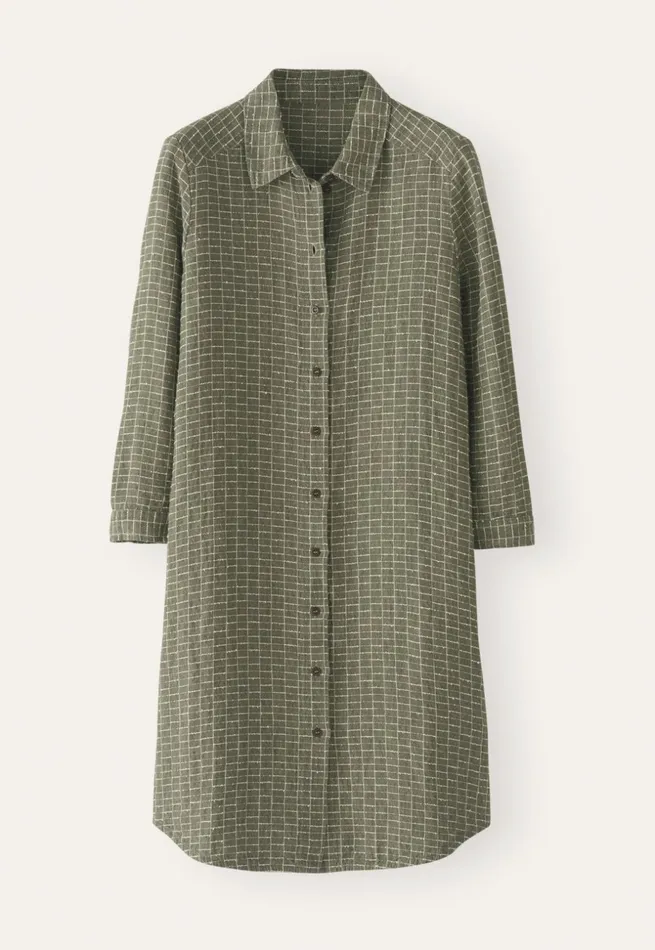 Women Checked Shirtdress Soft Khaki Poetry Fashion Dresses and Skirts
