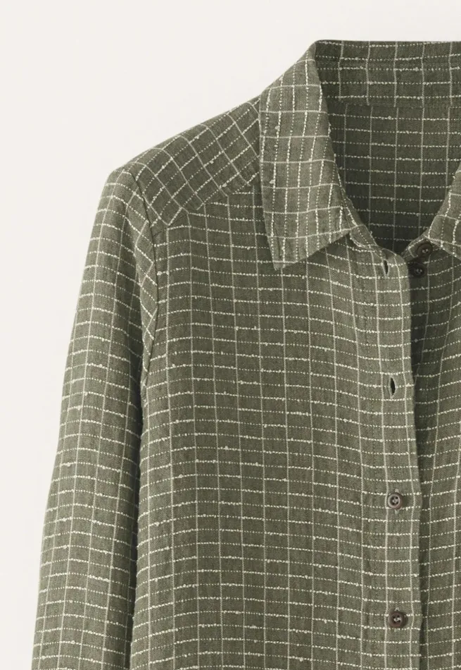 Women Checked Shirtdress Soft Khaki Poetry Fashion Dresses and Skirts