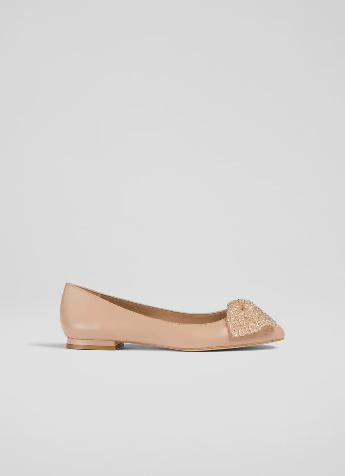 Women Christa Beige Sparkle Bow Flat Trench LKBennett Flats