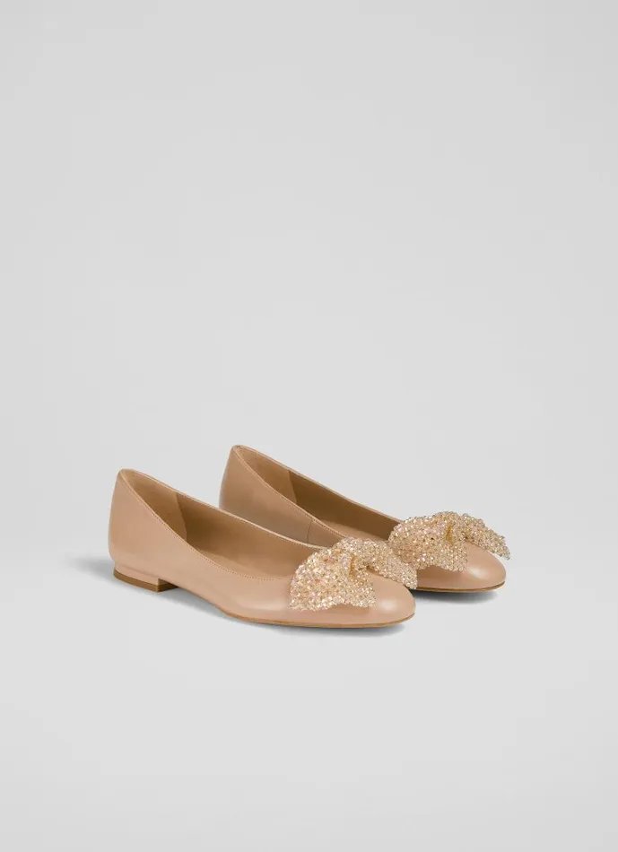 Women Christa Beige Sparkle Bow Flat Trench LKBennett Flats Women Christa Beige Sparkle Bow Flat Trench LKBennett Flats