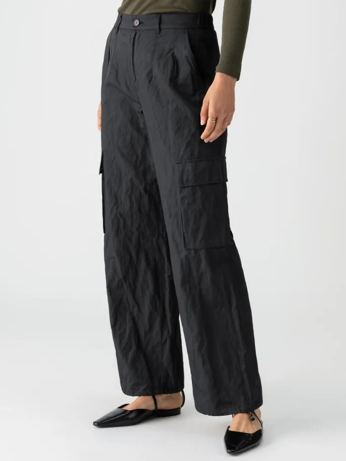 Women Cinched Nylon SemiHigh Rise Cargo Pant Black Sanctuary Clothing Pants