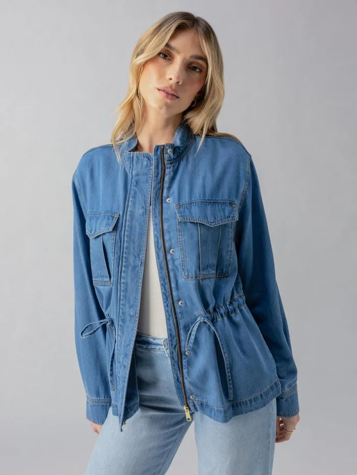 Women Cinched Surplus Denim Jacket Sun Drenched Sanctuary Clothing Jackets and Outerwear