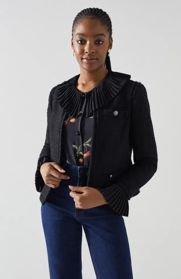 Women Clara Black Recycled Cotton Italian Tweed Jacket Black LKBennett Coats and Jackets Women Clara Black Recycled Cotton Italian Tweed Jacket Black LKBennett Coats and Jackets