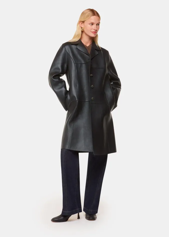 Women Coats and Jackets Whistles Black Gemma Bonded Leather Coat