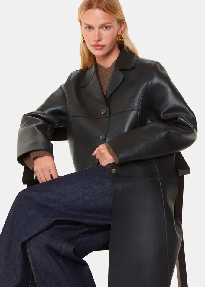 Women Coats and Jackets Whistles Black Gemma Bonded Leather Coat
