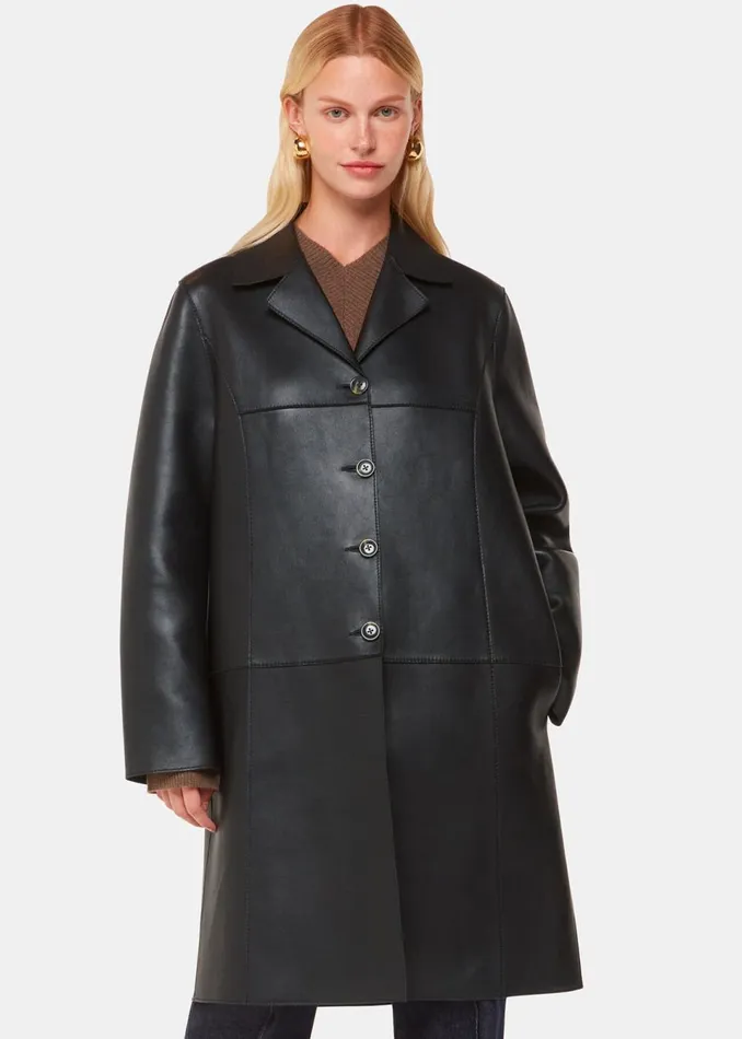 Women Coats and Jackets Whistles Black Gemma Bonded Leather Coat