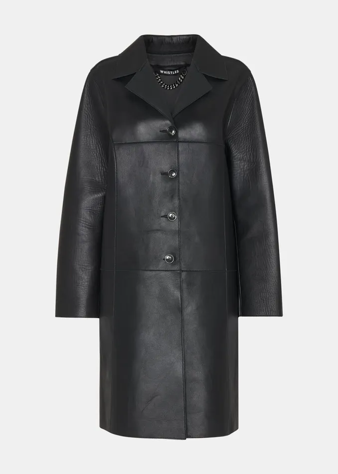 Women Coats and Jackets Whistles Black Gemma Bonded Leather Coat