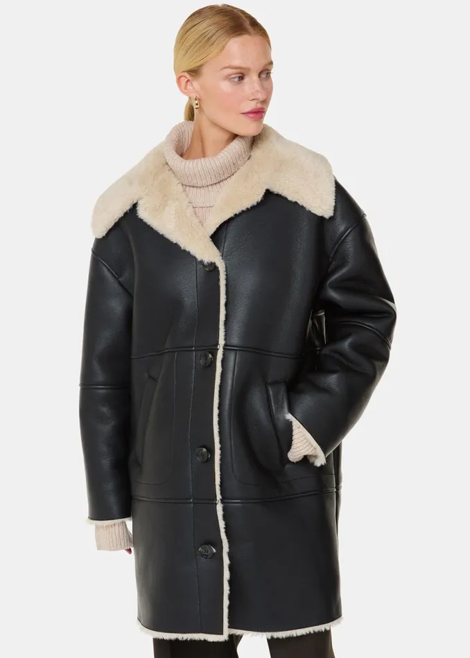 Women Coats and Jackets Whistles Black Luella Faux Fur Coat