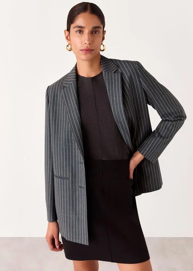 Women Coats and Jackets Whistles Grey Isla Pinstripe Wool Blazer